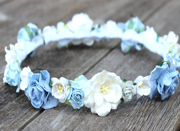 Blue Rose Flower Hair Crown Bridal Floral Head Wreath 